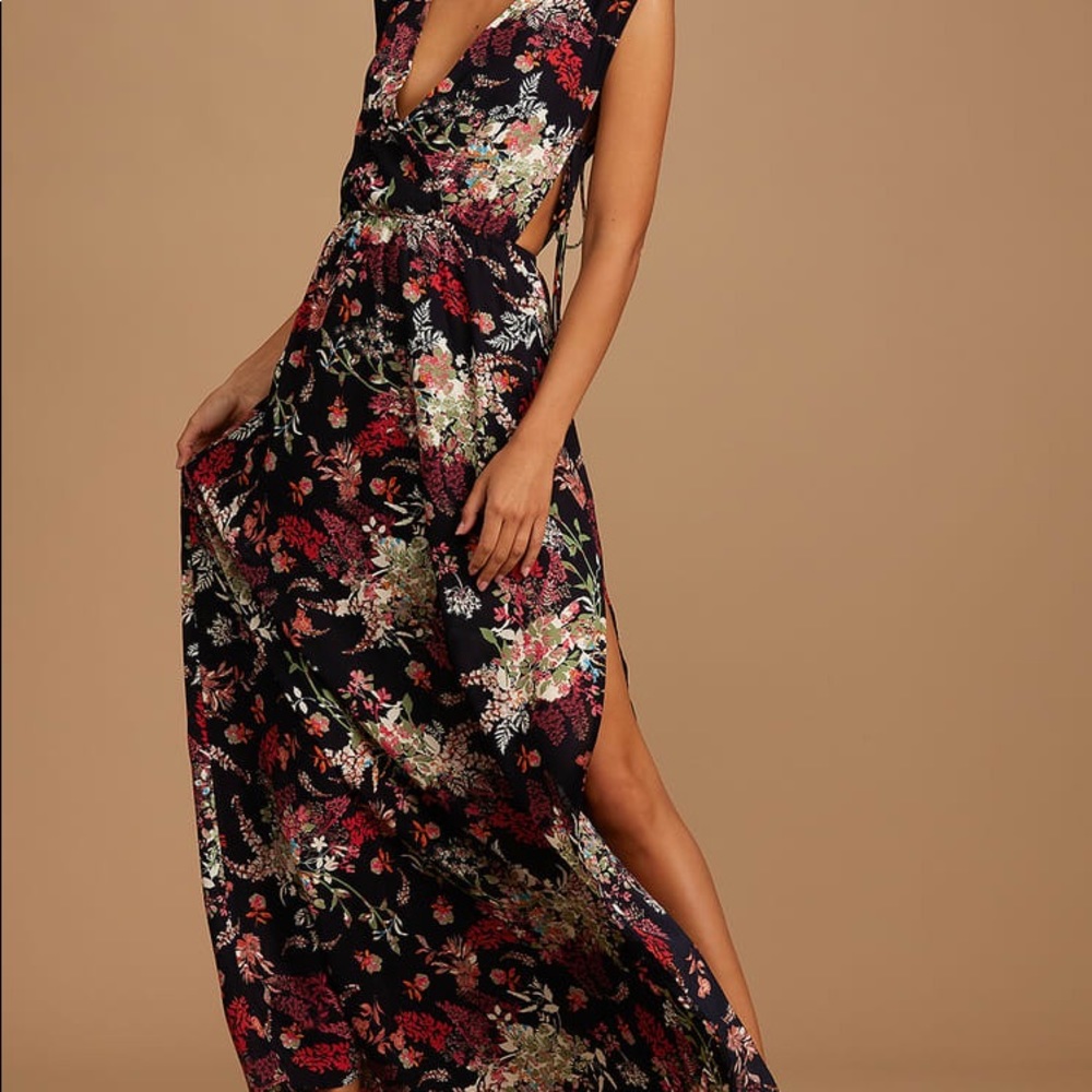Lulus Flourishing Friendships Navy Floral Maxi Dress